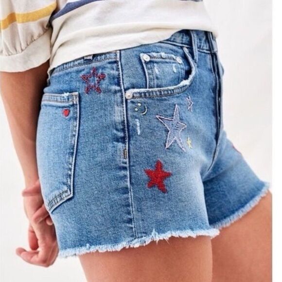 SUNDRY Stars Embroidered Denim Shorts - Picture 2 of 10